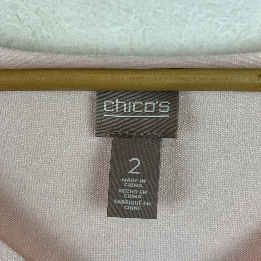 Perfect Chico’s v-neck lightweight 3/4 sleeve baby pink sweater 2 large - Picture 2 of 6
